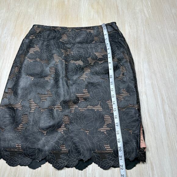 Kay Unger Black Floral Embossed Leather Edgy Party Date Workwear Night Skirt 8 - Picture 7 of 14
